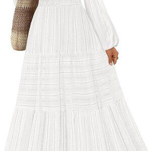 Women's 2025 Fall Puff Long Sleeve Maxi Dress Casual V Neck Elastic Waist Tiered